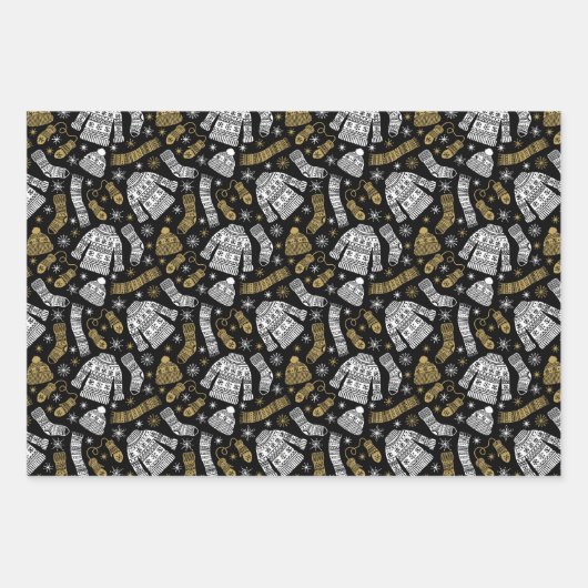 Weihnachtspullover Socken Hut Handschuhe Schneeflo Geschenkpapier Set (Vorderseite 3)