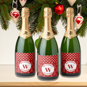Weihnachtspunkte & Bäume Individuelle Name und Nac Schaumweinetikett
