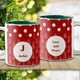 Weihnachtspunkte & Bäume Individuelle Name und Nac Zweifarbige Tasse