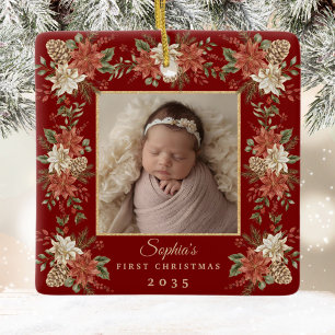Weihnachtspunktie-Foto für Babys erstes Weihnachte Keramikornament