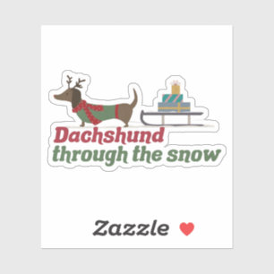 Weihnachtspuppe: Dackel durch den Schnee Aufkleber