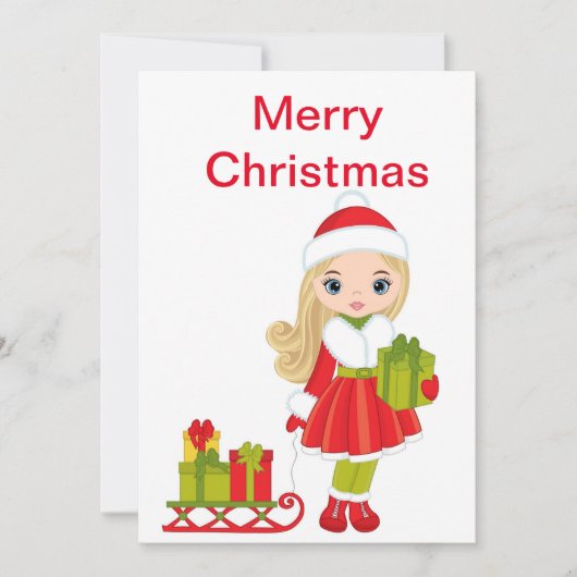Weihnachtspuppe mit Sleigh Feiertagskarte (Vorderseite)