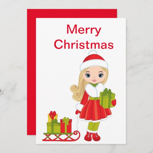 Weihnachtspuppe mit Sleigh Feiertagskarte (Vorne/Hinten)