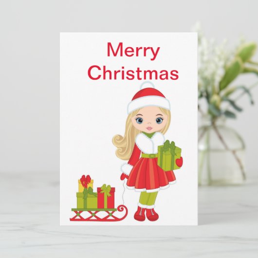 Weihnachtspuppe mit Sleigh Feiertagskarte (Stehend Vorderseite)