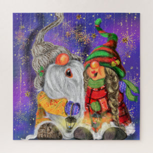 Weihnachtspuzzle Couple Gnomes Gesang Happy Song Puzzle