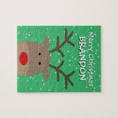 Weihnachtspuzzle des Kindes mit niedlichen Rudolf- Puzzle (Horizontal)