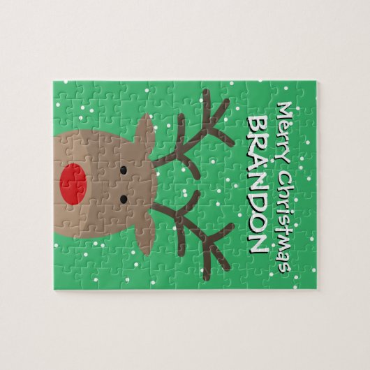 Weihnachtspuzzle des Kindes mit niedlichen Rudolf- Puzzle (Horizontal)