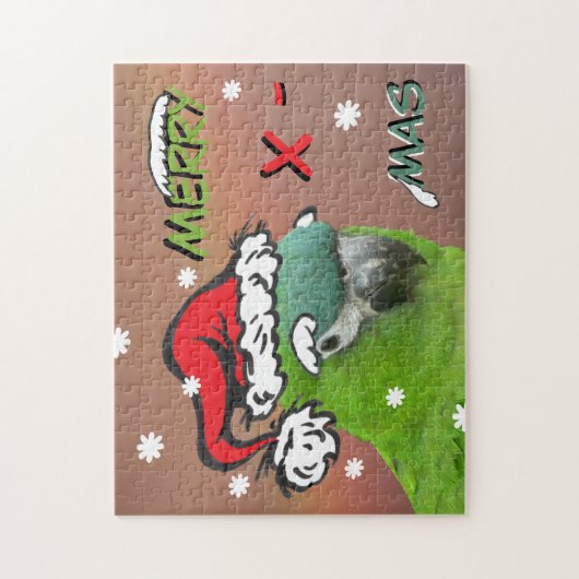 Weihnachtspuzzle: Green Lorikeet Santa Puzzle (Vertikal)