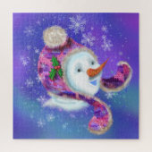 Weihnachtspuzzle Snowman in Lila rosa Hut Puzzle (Vertikal)