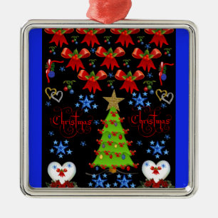 Weihnachtsquadrat Premium-Ornament schwarz Silbernes Ornament