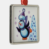 Weihnachtsquadrat Skaten Pinguin Ornament Aus Metall (Rechts)