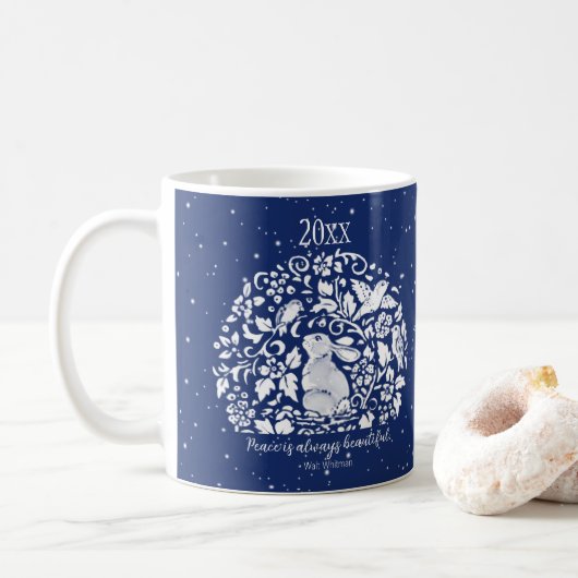 Weihnachtsrabbiner Blaues Weiße Vogelschnee Custom Kaffeetasse (Mit Donut)