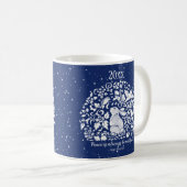 Weihnachtsrabbiner Blaues Weiße Vogelschnee Custom Kaffeetasse (VorderseiteRechts)