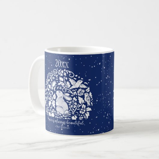 Weihnachtsrabbiner Blaues Weiße Vogelschnee Custom Kaffeetasse (Vorderseite Links)