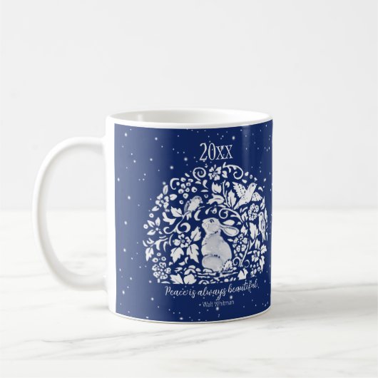 Weihnachtsrabbiner Blaues Weiße Vogelschnee Custom Kaffeetasse (Links)