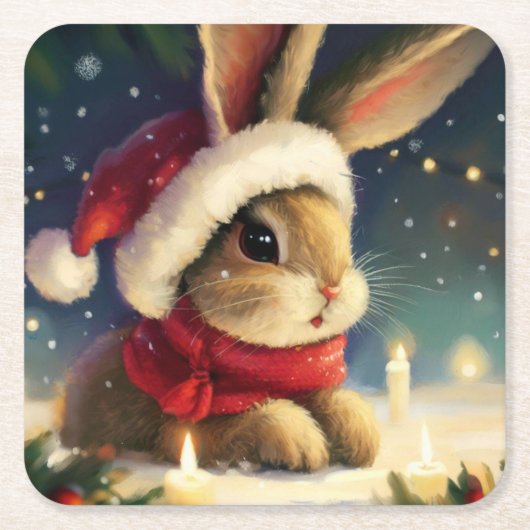 WeihnachtsRabbit 4 Rechteckiger Pappuntersetzer (Vorderseite)