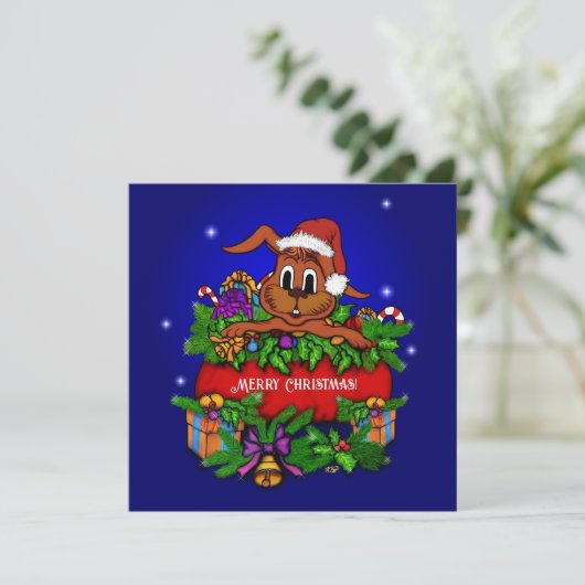 Weihnachtsrabbit-Flachkarte (Stehend Vorderseite)