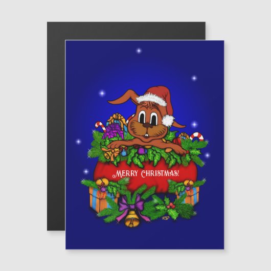Weihnachtsrabbit Magnetkarte (Vorne/Hinten)