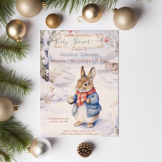 Weihnachtsrabbit Peter Classic Babydusche Einladung
