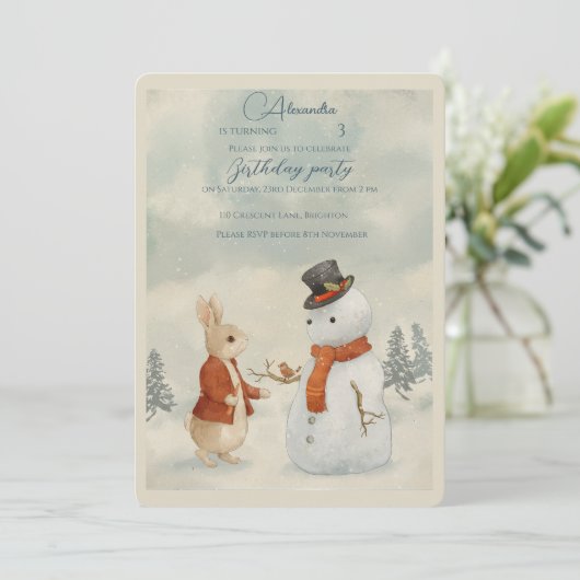 WeihnachtsRabbit Peter Geburtstag Einladung (Stehend Vorderseite)