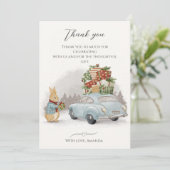 Weihnachtsrabbit Peter und Auto Dankeskarte (Stehend Vorderseite)