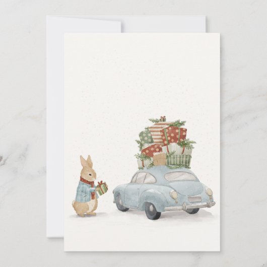 Weihnachtsrabbit Peter und Auto Dankeskarte (Rückseite)