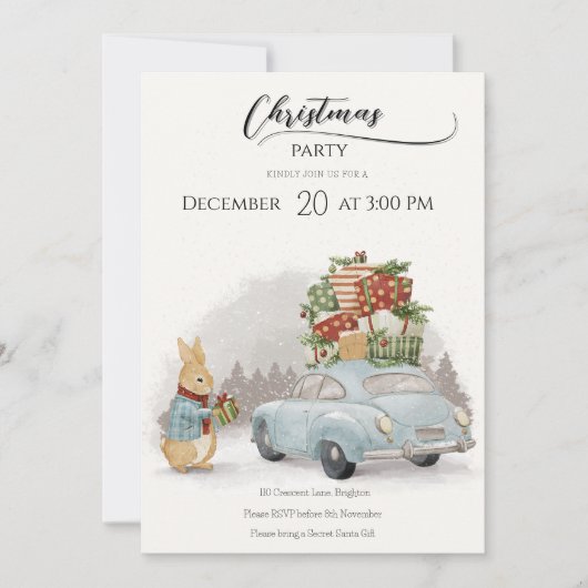 Weihnachtsrabbit Peter und Auto Einladung (Vorderseite)