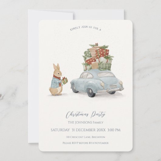 Weihnachtsrabbit Peter und Auto Einladung (Vorderseite)