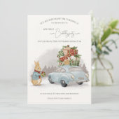 Weihnachtsrabbit Peter und Auto Einladung (Stehend Vorderseite)