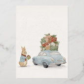 Weihnachtsrabbit Peter und Auto Folien Feiertagskarte (Rückseite)