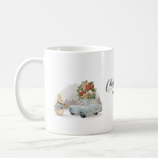 Weihnachtsrabbit Peter und Auto Kaffeetasse (Links)