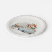 Weihnachtsrabbit Peter und Auto Pappteller (Schrägansicht)