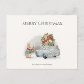 Weihnachtsrabbit Peter und Auto Postkarte (Vorderseite)