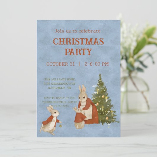 Weihnachtsrabbit Peter Vintag Einladung (Stehend Vorderseite)