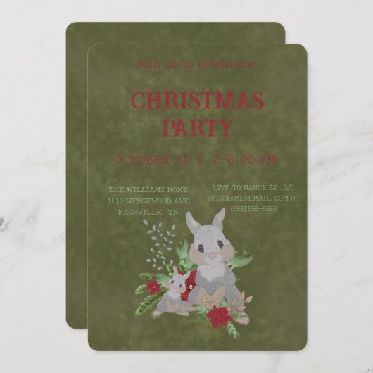 WeihnachtsRabbit Peter Vintag Einladung (Vorne/Hinten)