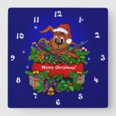 WeihnachtsRabbit Quadratische Wanduhr (Vorderseite)