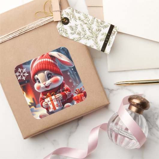 WeihnachtsRabbit Quadratischer Aufkleber (Schenken)