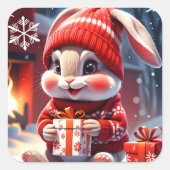 WeihnachtsRabbit Quadratischer Aufkleber (Vorderseite)