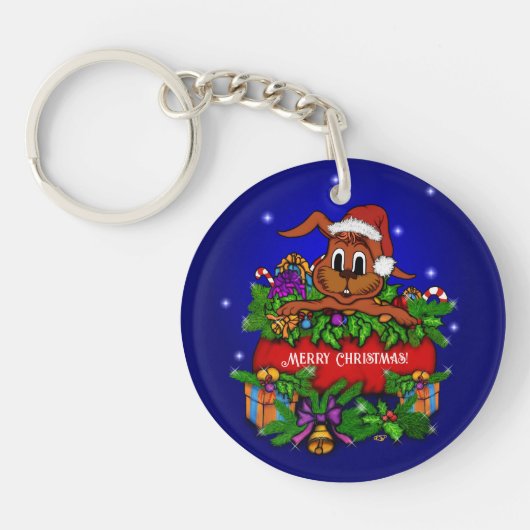 WeihnachtsRabbit Schlüsselanhänger (Vorderseite)