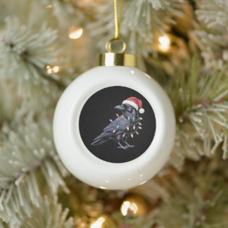 Weihnachtsrabe Santa Hut Krähe Xmas Lichter Vogel Keramik Kugel-Ornament