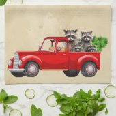 Weihnachtsraccos in einem roten LKW Geschirrtuch (Gefaltet)