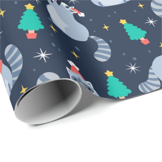 Weihnachtsracoons Geschenkpapier (Rolleneckpunkt)