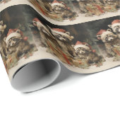 Weihnachtsracoons mit Weihnachtsmannmützen Geschenkpapier (Rolleneckpunkt)