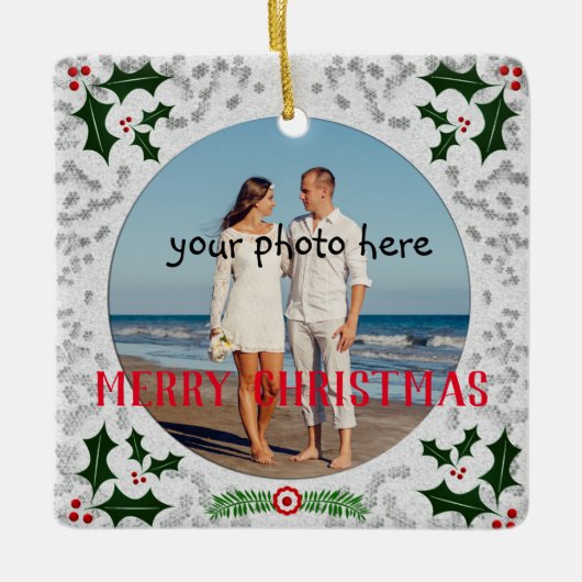 Weihnachtsrahmen für Fotos Keramikornament (Vorderseite)