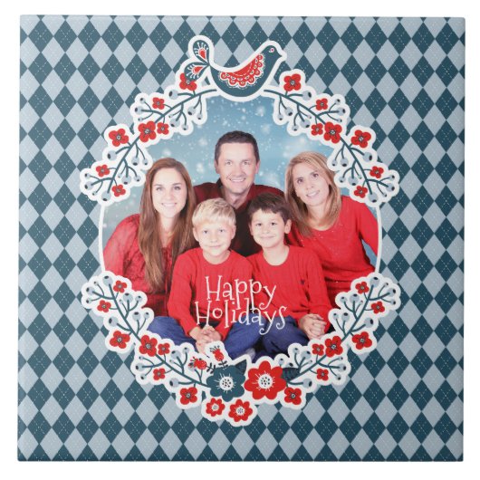 Weihnachtsrahmen Ihren Foto Winter Bird Kranz hinz Fliese (Vorderseite)