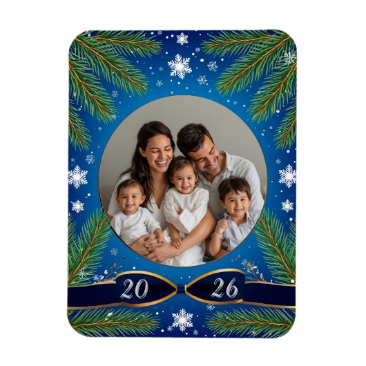 Weihnachtsrahmen mit Kiefernzweigen Magnet (Vertikal)