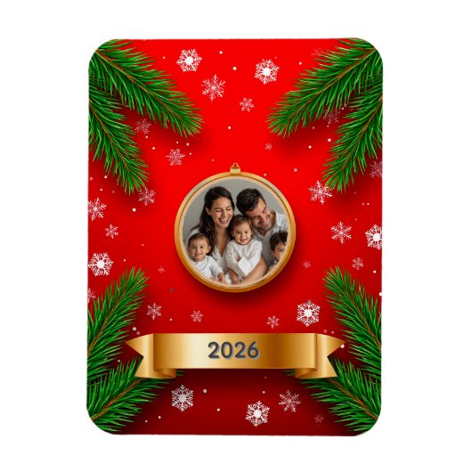 Weihnachtsrahmen mit Kiefernzweigen Magnet (Vertikal)