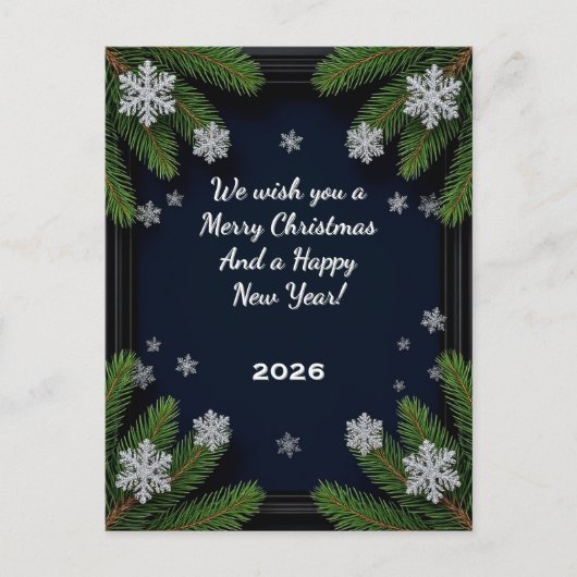 Weihnachtsrahmen mit Kiefernzweigen Postkarte (Vorderseite)