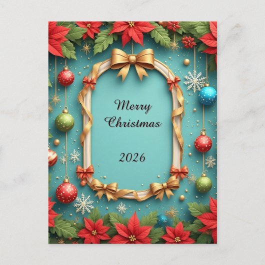 Weihnachtsrahmen mit Poinsettias Postkarte (Vorderseite)