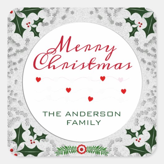 Weihnachtsrahmen Quadratischer Aufkleber (Vorderseite)